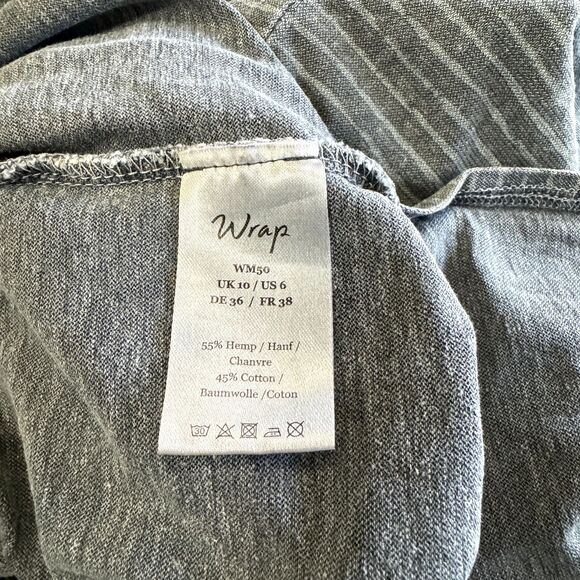 Wrap London Dress Women 6 Blue Striped Hemp Blend Cap Sleeve Midi Distressed - Picture 5 of 7